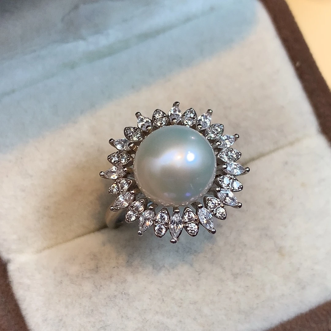 戒指银S925镶嵌海水珍珠