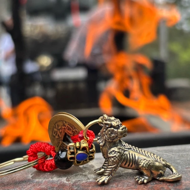 九华山实心铜谛听钥匙扣吉祥挂件