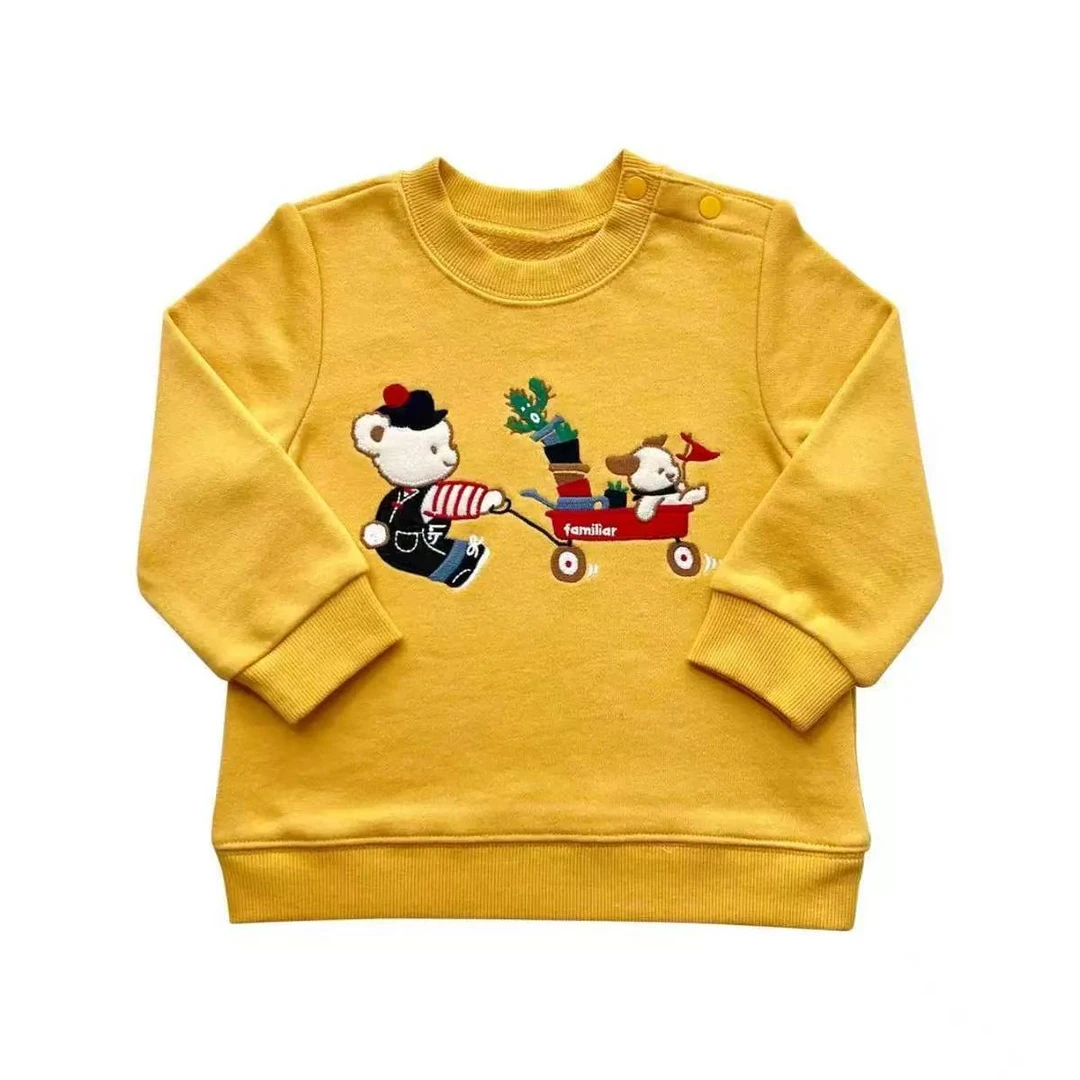 F家儿童男女童小熊购物圆领休闲加绒卫衣长袖童装秋季上衣春秋