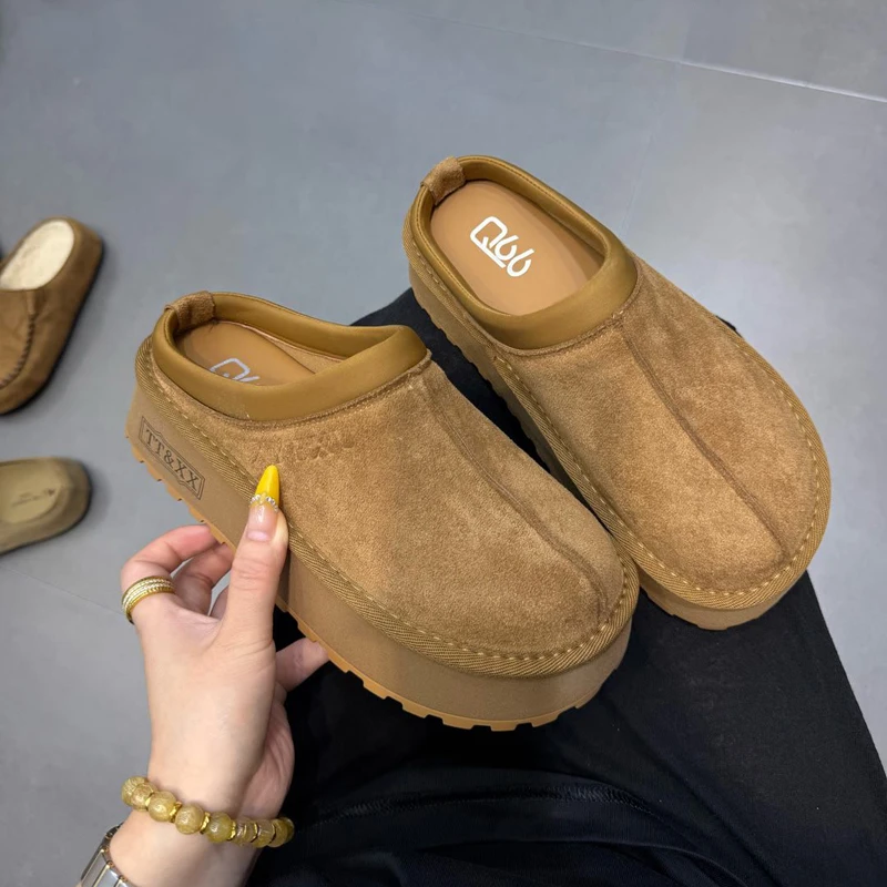 松糕厚底勃肯鞋复古一脚蹬包头半拖鞋女外穿2025秋季新款懒人单鞋