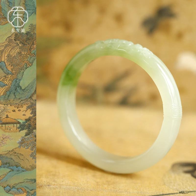 东方俪DOFUNLY【静涵】和田玉手镯荷花简约时尚气质BYSZ雅韵