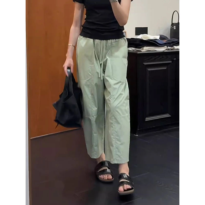 浅绿色速干哈伦休闲裤女夏季小个子宽松显瘦慵懒风百搭八分阔腿裤