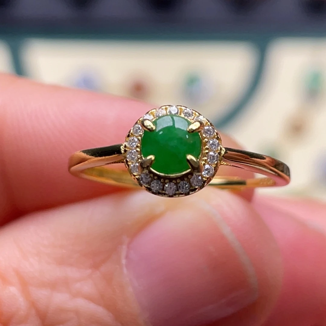 翡翠戒指银S925镶嵌纯天然缅甸翡翠