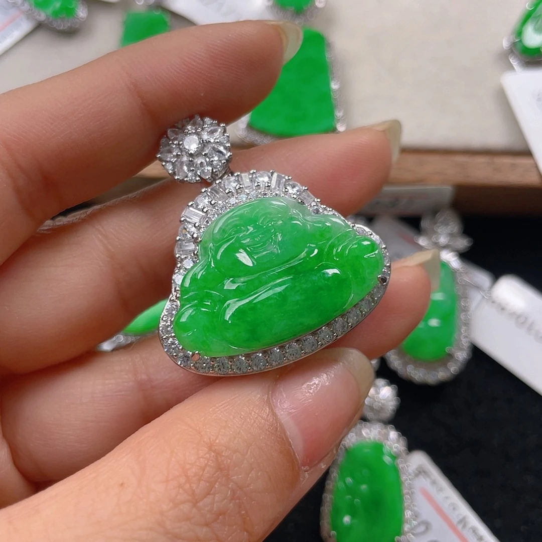 翡翠银S925镶嵌吊坠(不含链)翡翠