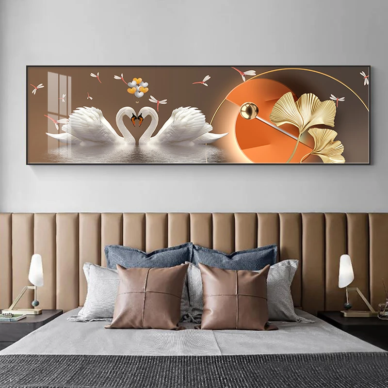 现代卧室床头装饰画房间横幅次卧挂画主卧晶瓷壁画2025新