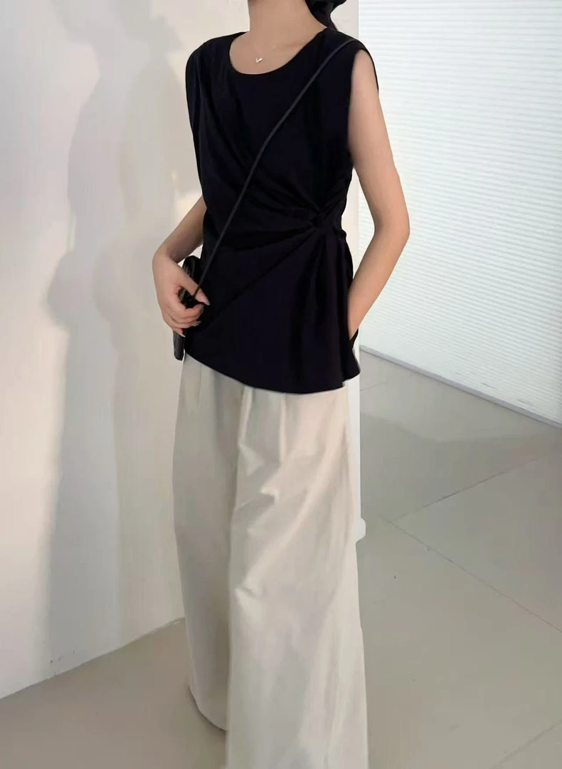 喜糖（5100#福）新款韩版独特褶皱设计无袖上衣kc