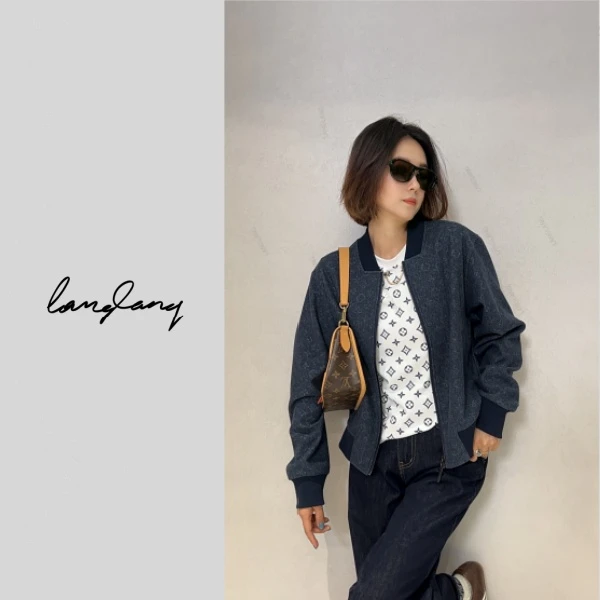 LANGLANG 新款暗纹标识压印斜纹韩系ins开衫精致小夹克 BELL5115