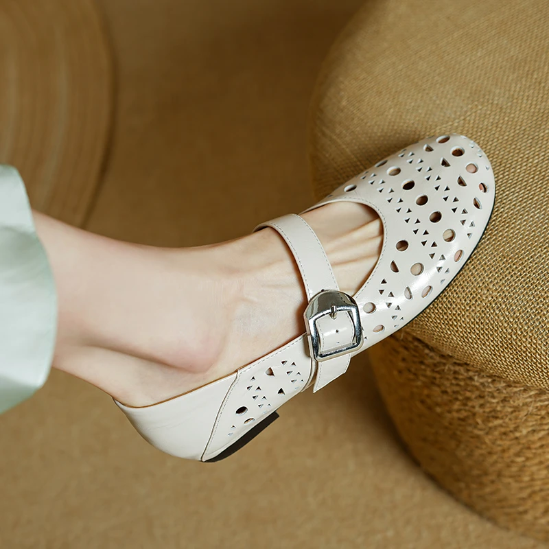 跟高3.5CM/平底鞋女低跟单鞋镂空舒适透气内增高女鞋