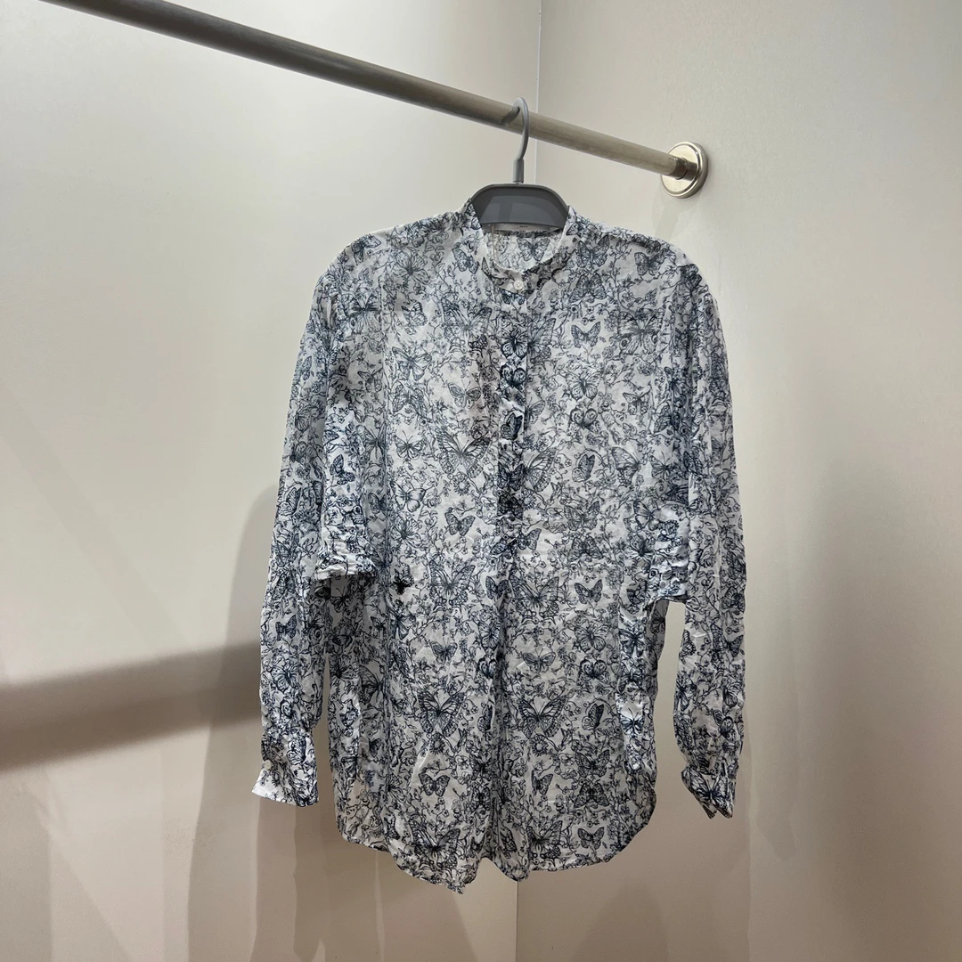 99新 DIOR/迪奥 tem181/25SS茹伊印花图案长袖衬衣 36码 棉