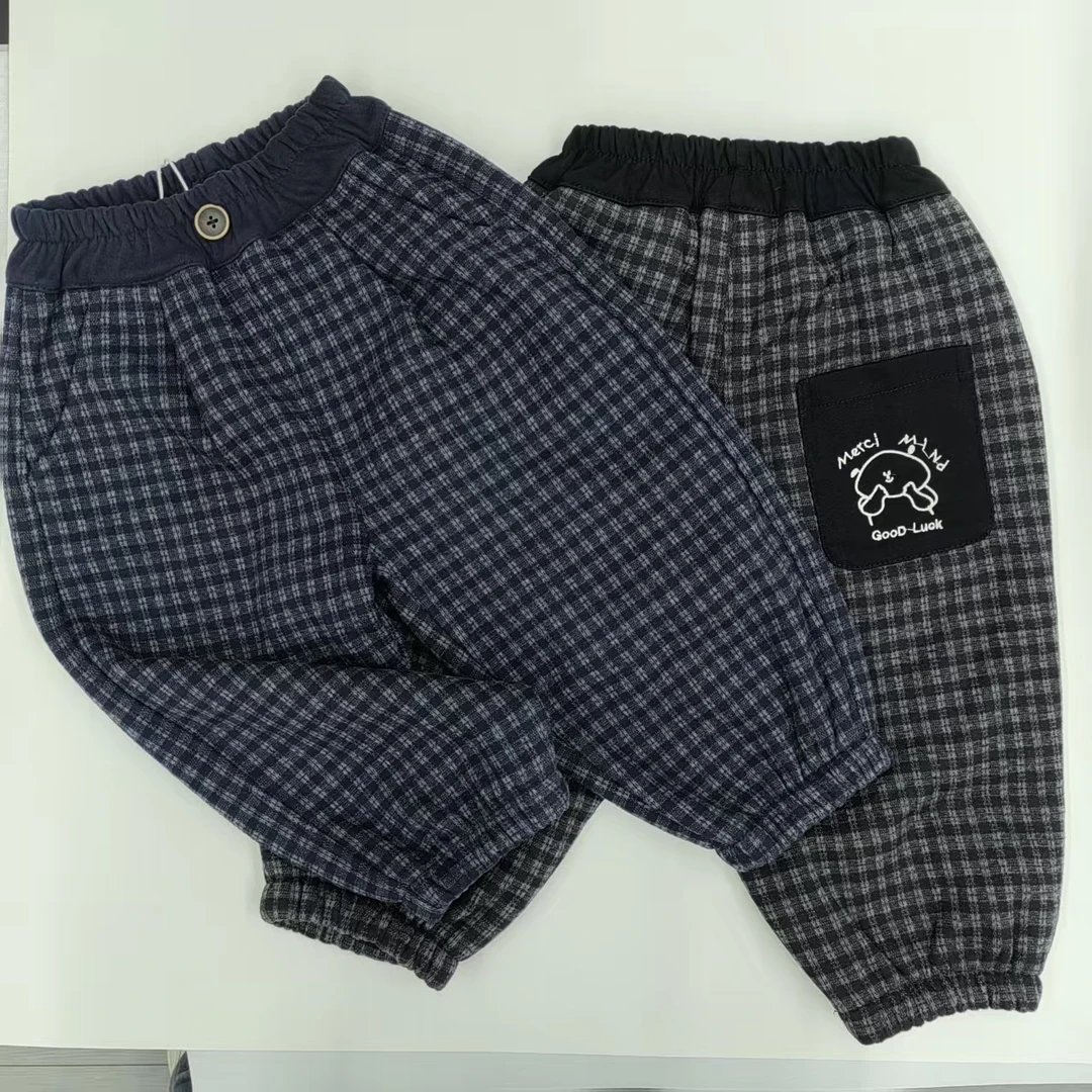 新款小格子儿童一体绒休闲裤930