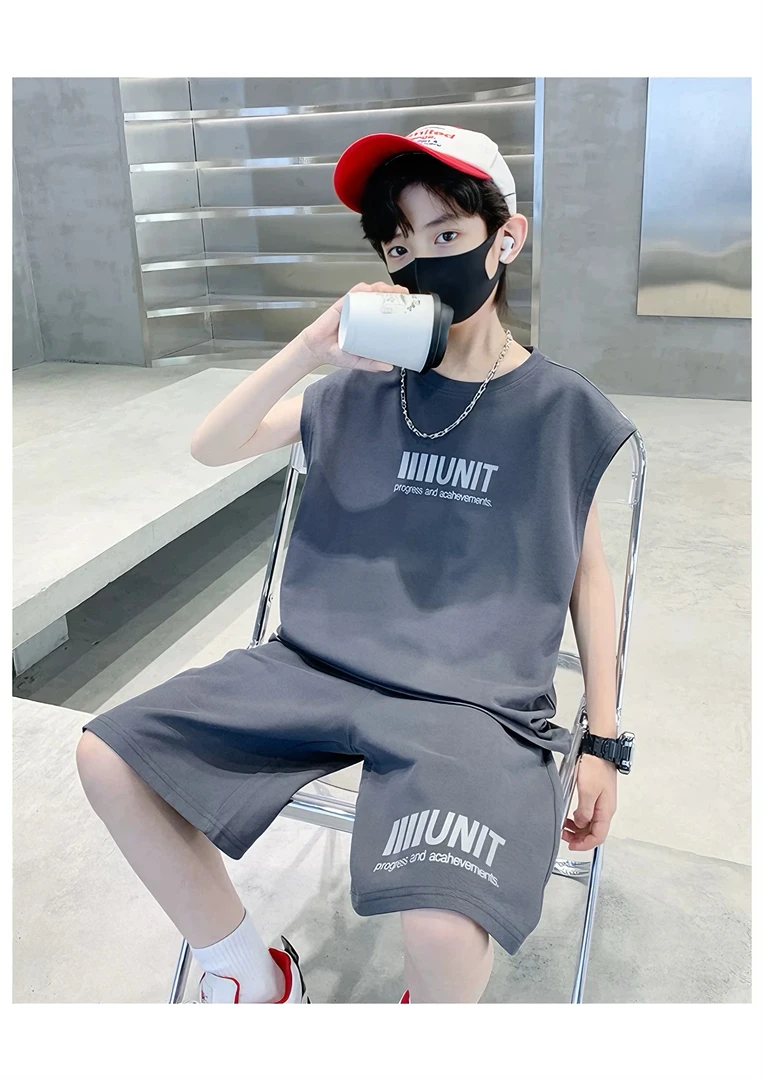 男童夏装反光套装2025新款儿童棉背心薄款夏季中大童男孩夏款童装