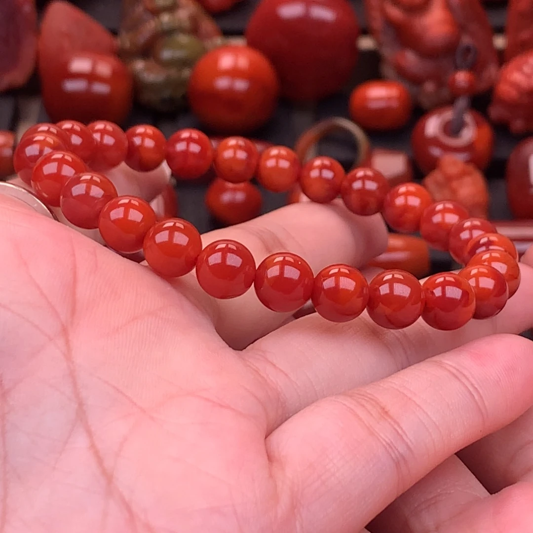 南红玛瑙南红川料原矿圆珠手串8.2mm未镶嵌
