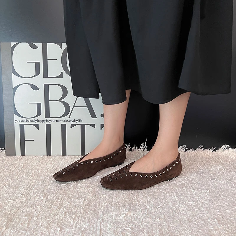 ST&SAT法式单鞋平底鞋女2025新款春夏平底气质方头浅星期六单鞋