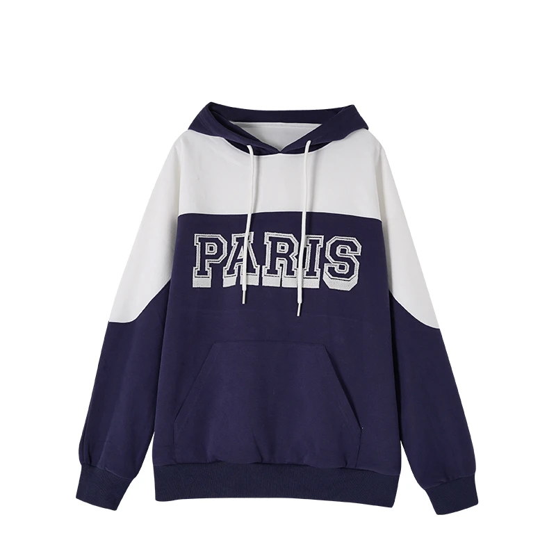 【COCODOVEY】早秋穿搭拼色重工牙刷绣宽松连帽纯棉卫衣5008