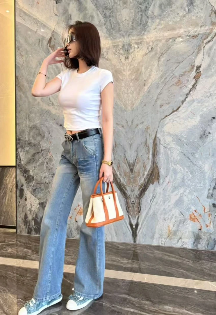 【MDX定制】复古美式微喇牛仔裤女春秋25新款中低腰拖地直筒阔腿