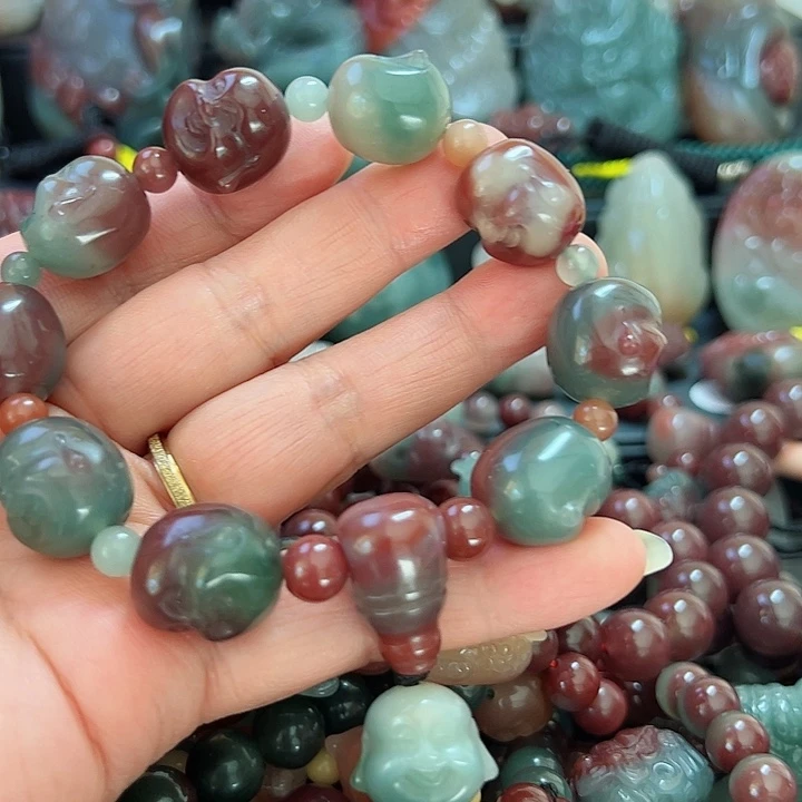 好***砖雕秦紫玉精品弥勒佛手串
