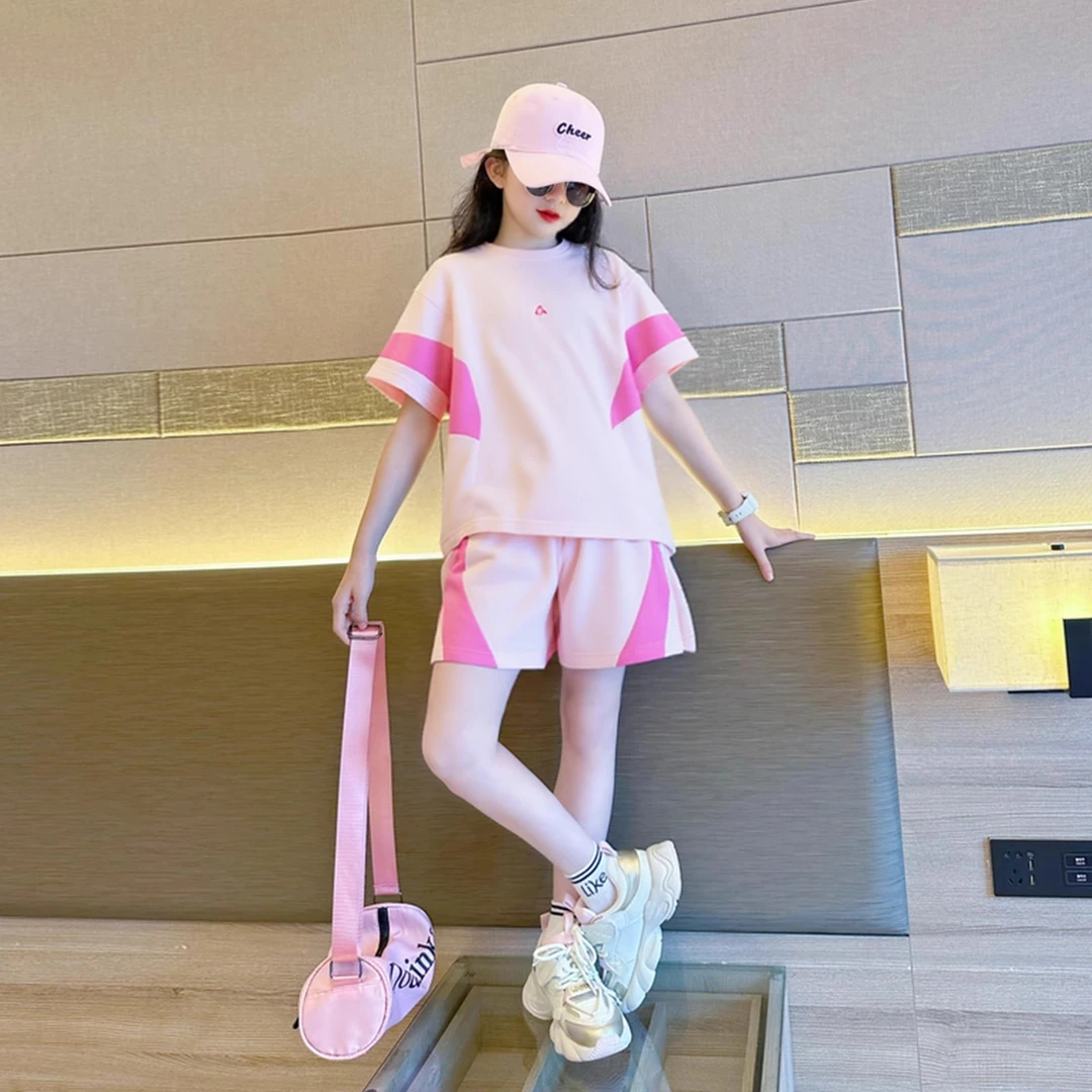 女童速干运动套装夏季2025新款洋气夏装中大童女孩短袖短裤两件
