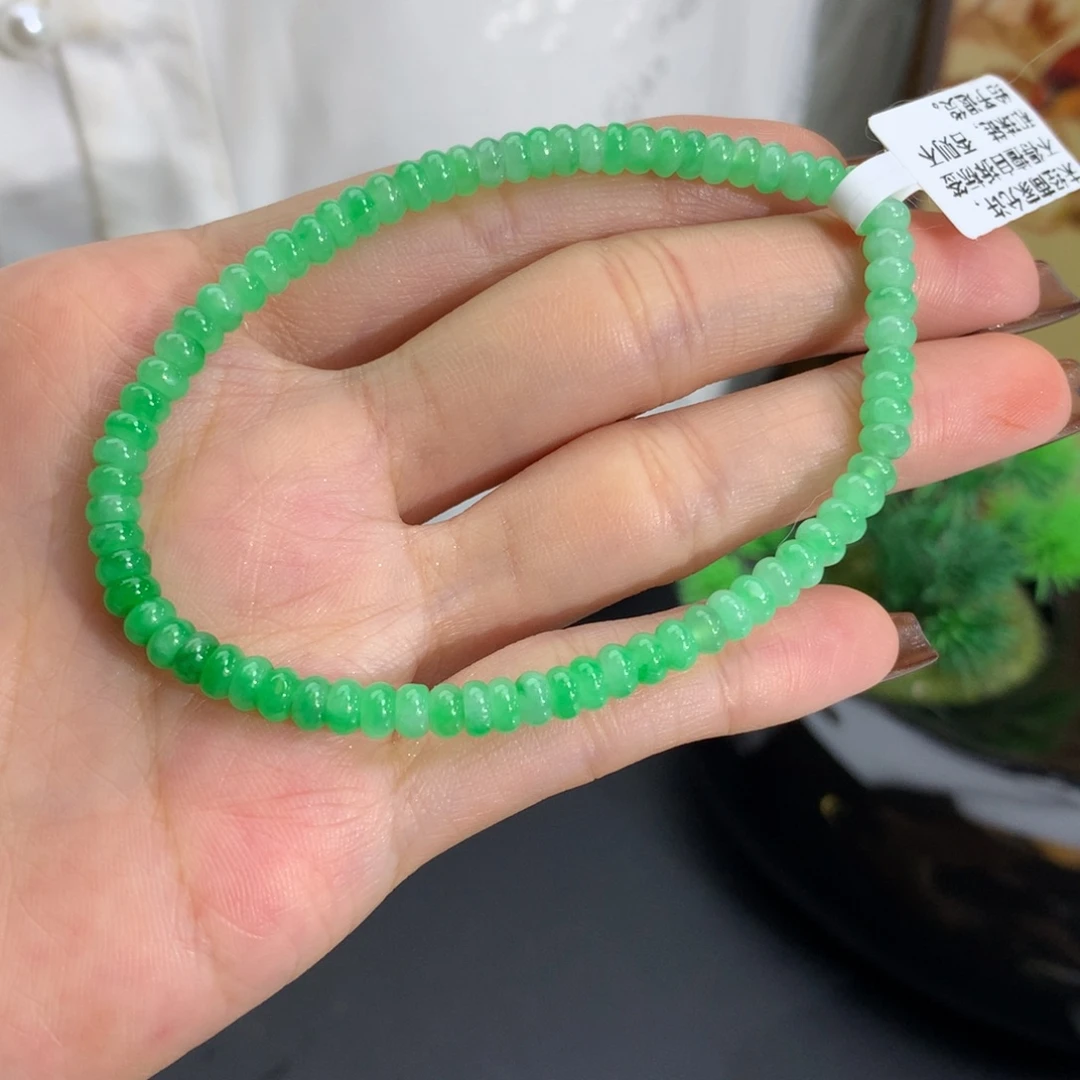 未镶嵌手串翡翠卡4.3胶润阳绿算盘手串