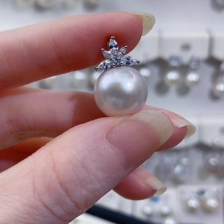 银S925镶嵌淡水珍珠颈饰12+A