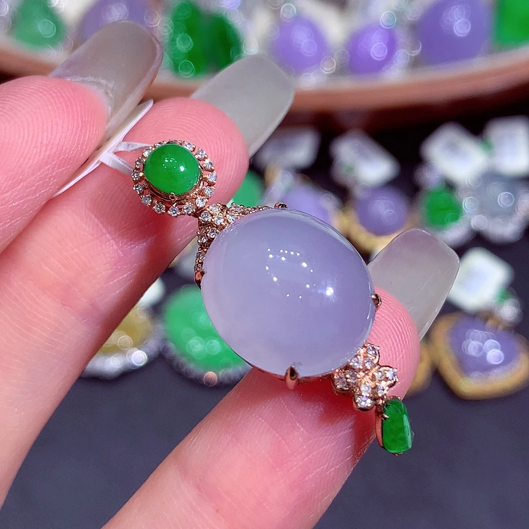 翡翠18K金镶嵌吊坠(不含链)