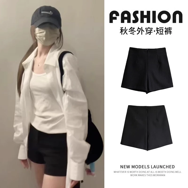 黑色西装短裤女2025夏薄款新款百搭小个子高腰显瘦时尚外穿打底裤
