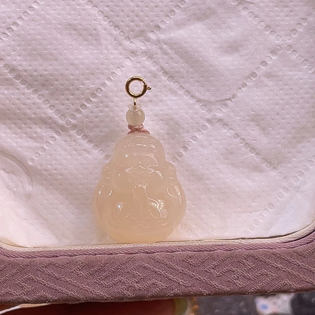 和田玉18K金镶嵌吊坠(不含链)壹*藕粉浓色财神