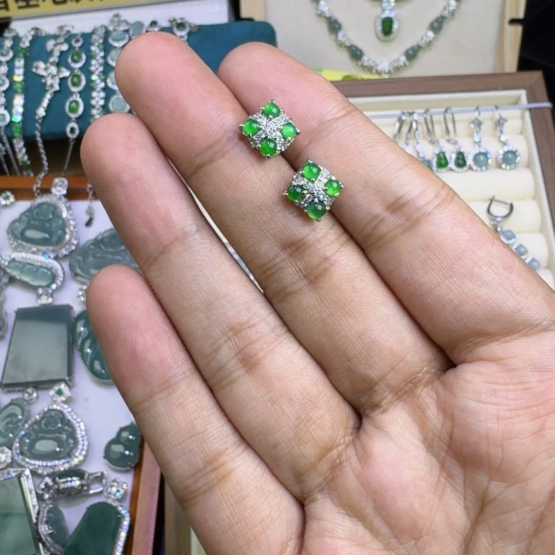 翡翠银S925镶嵌耳饰