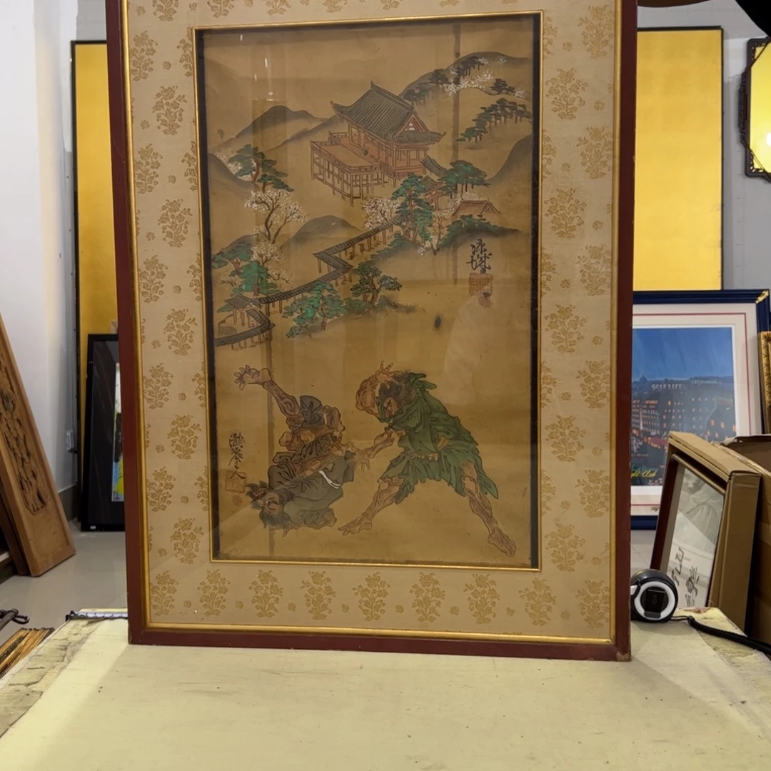 凉***粉绘画屏风框画茶空间设计