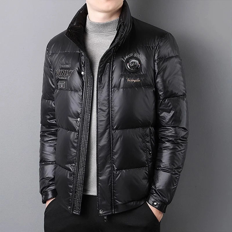 商务立领保暖外套羽绒服舒适休闲大码加厚保暖中青年男白鸭绒外套