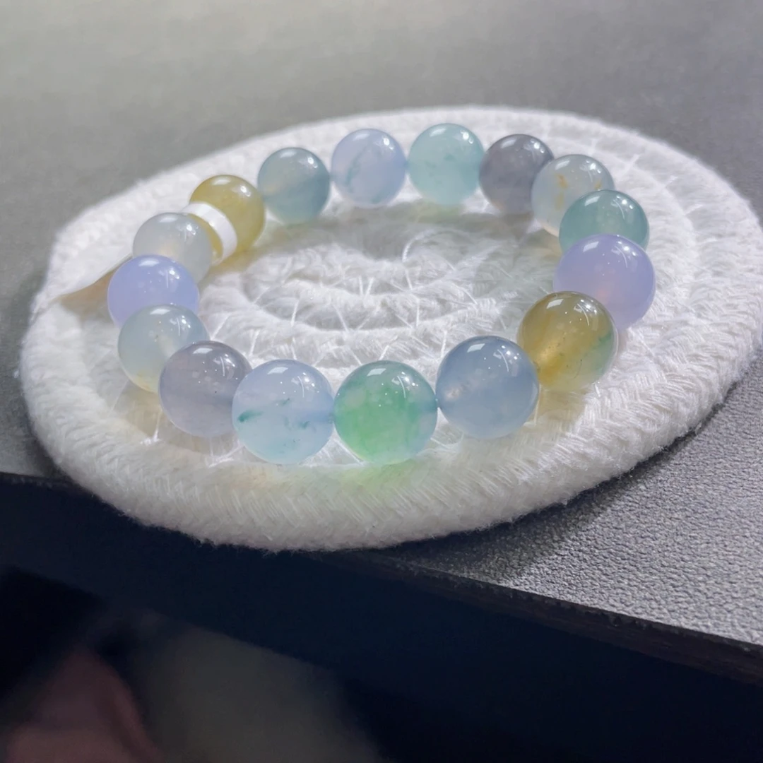 未镶嵌手链翡翠品质冰满胶莫兰迪色珠卡11.5-12.6