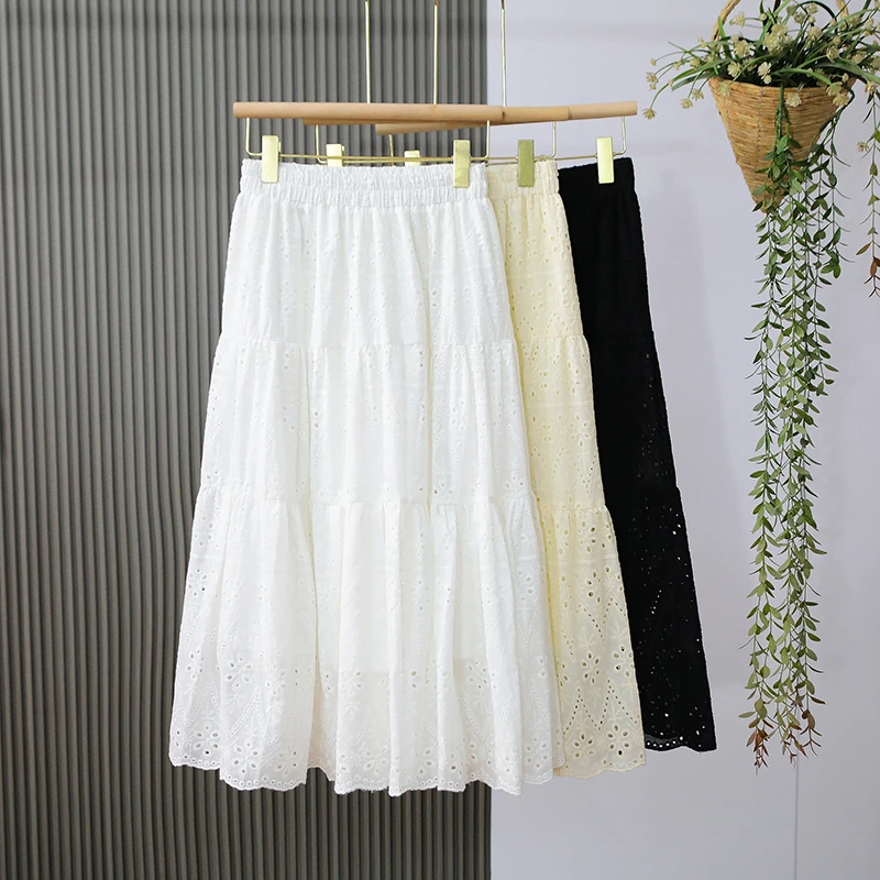 白色蕾丝半身裙女新款中长款春夏薄款150小个子高腰蛋糕裙半裙