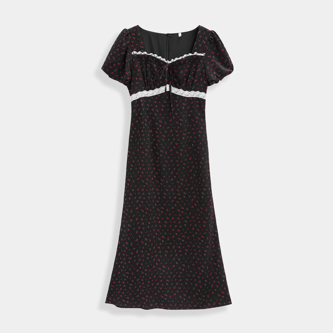 IEF/爱依服连衣裙2025夏季新款港式复古温柔小女人碎花连衣长裙