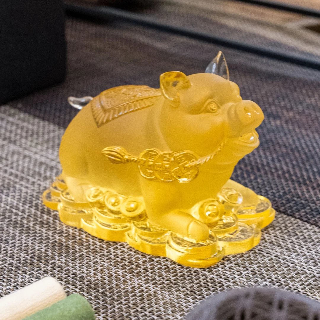 【祥猪踏宝】高档岛台餐桌开放格书房边几花器水晶琉璃摆件WG0147