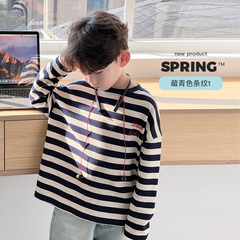 春季新品  ivan家童装2025男童女童中大童条纹T恤 杨dz4507