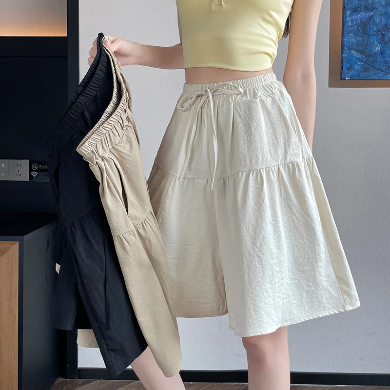 冰丝短裤裙裤女夏季薄款韩版显瘦A字五分裤百搭运动阔腿大码裙裤