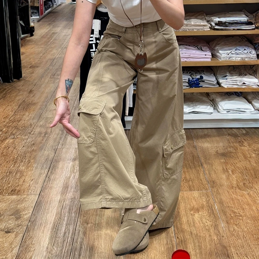 大码复古美式工装裤女2025秋季胖mm梨形身材高腰显瘦直筒阔腿裤子