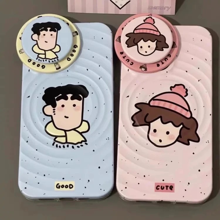 韩系蓝粉Q版广志美伢支架适用iPhone15pro苹果16promax手机壳1314