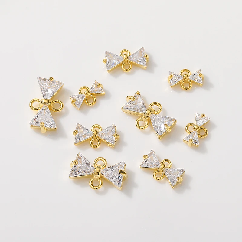 18K包金保色镶锆石蝴蝶结吊坠双孔领结挂饰diy手工手链项链连接扣