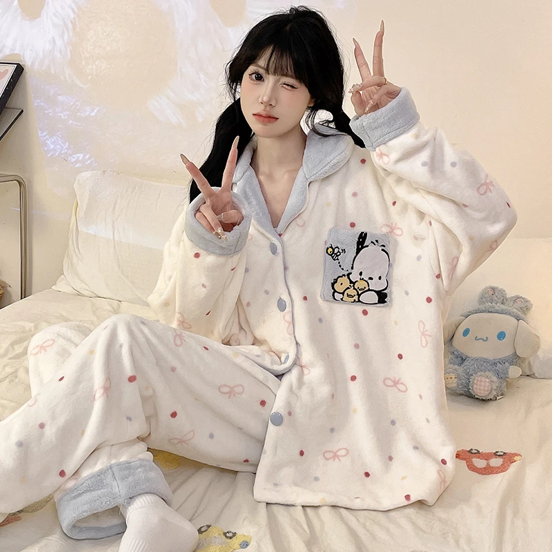 珊瑚绒睡衣女秋冬季加绒加厚法兰绒女士长袖可爱少女风保暖家居服