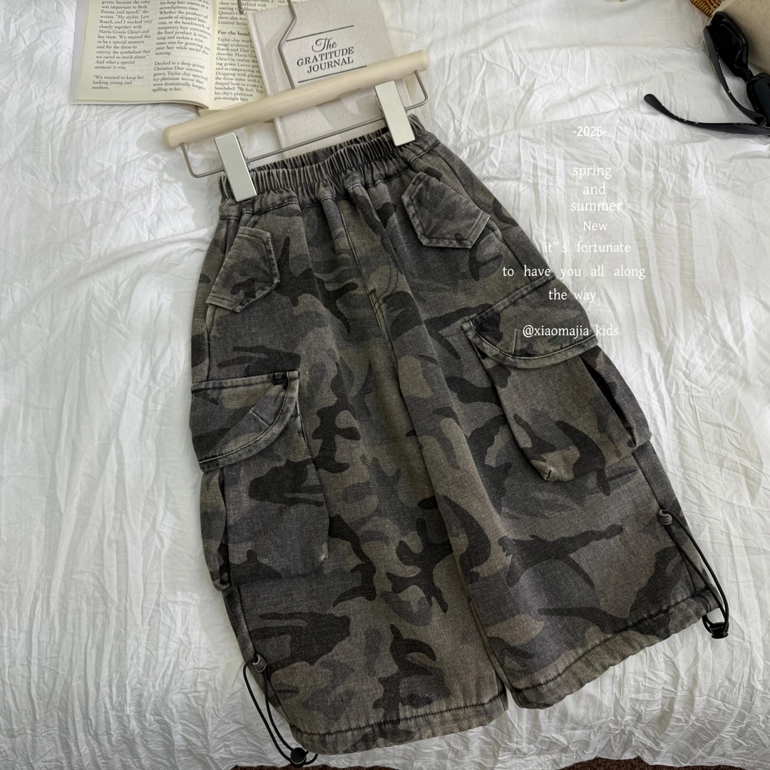 09现货-小马家冬款儿童加绒奥粒绒休闲牛仔裤7169迷彩工装裤