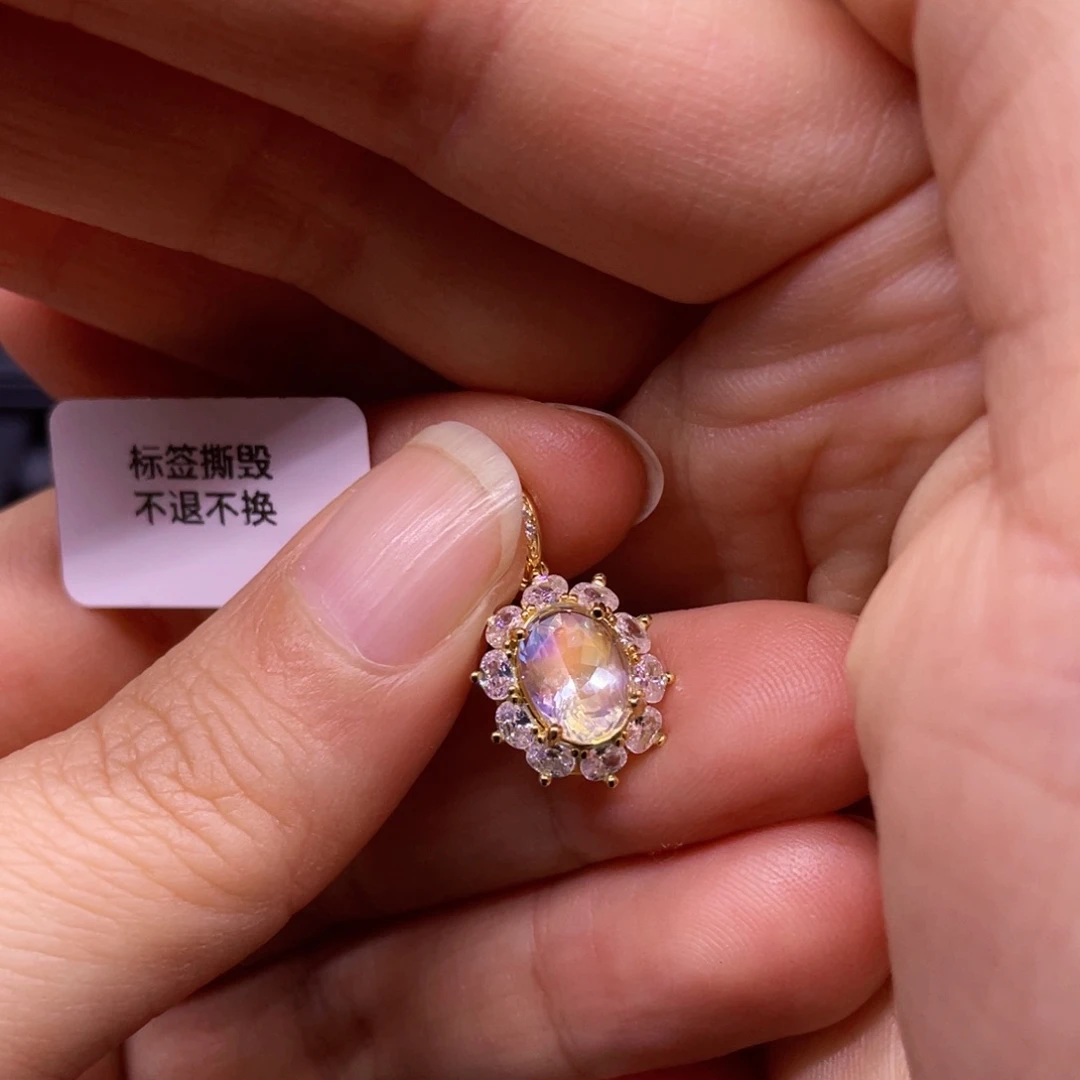吊坠(不含链)银S925镀金镶嵌月光石二**爹吊坠
