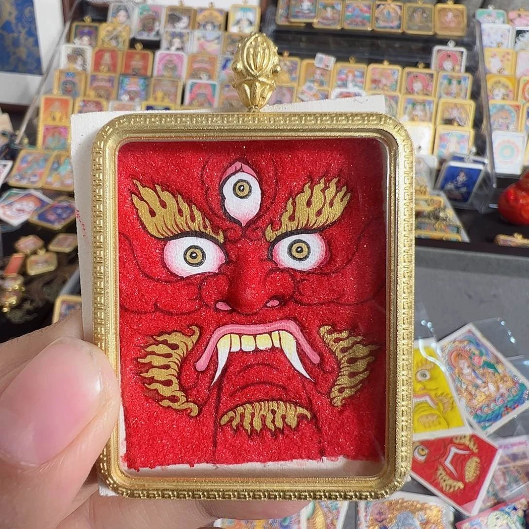 吊坠红财立体纯手绘唐卡