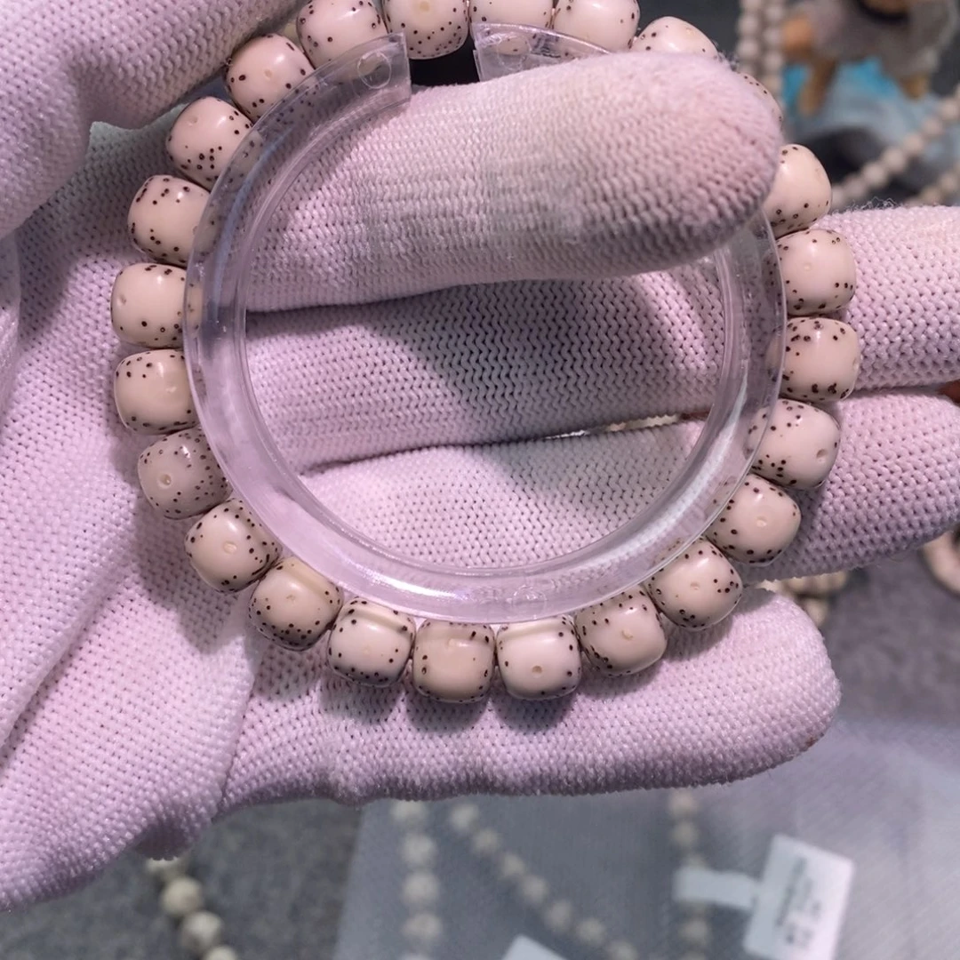 不***锅星月菩提手串卡9瓷白石玉料星月单圈