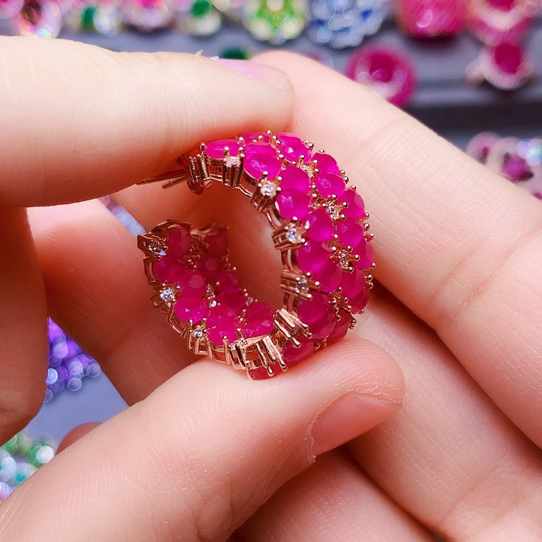 银S925镶嵌耳饰红宝石