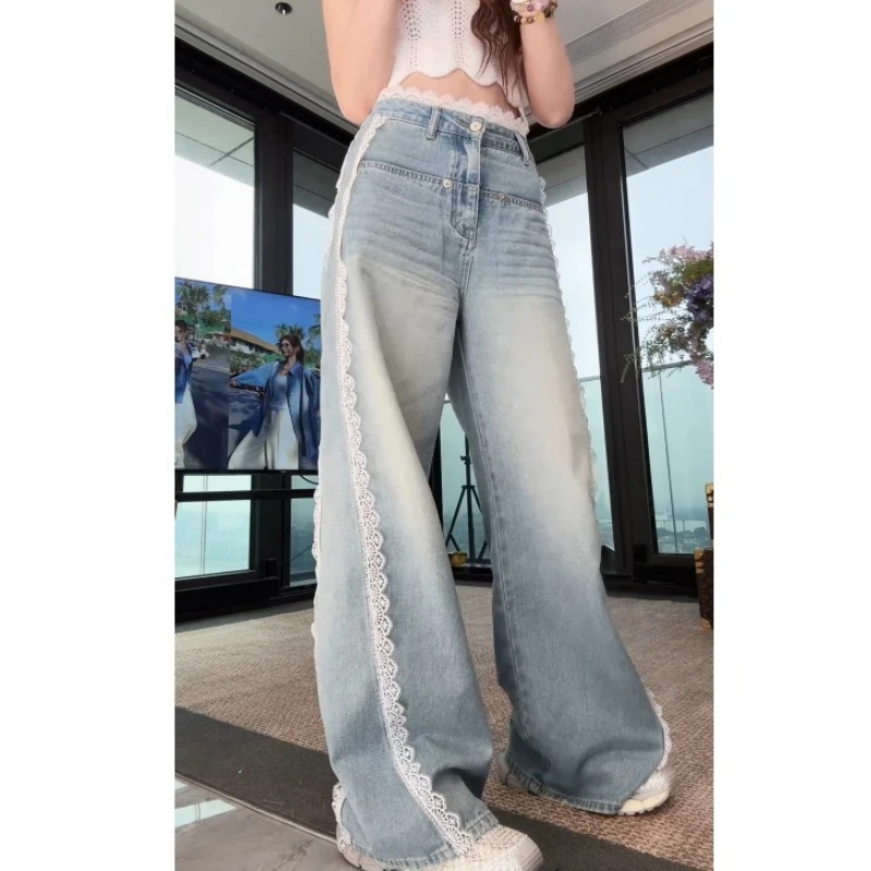 【蕾丝裤王】春款时尚蕾丝花边拼接百搭休闲牛仔裤LK2501718