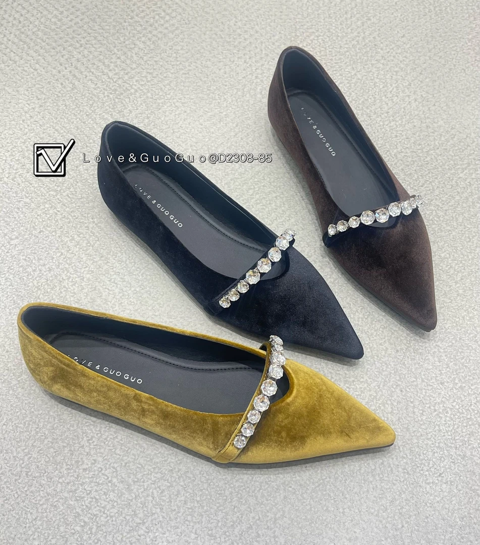 蘭禧【记录美】法式水钻平底浅口尖头单鞋2025秋新高级时髦百搭女鞋