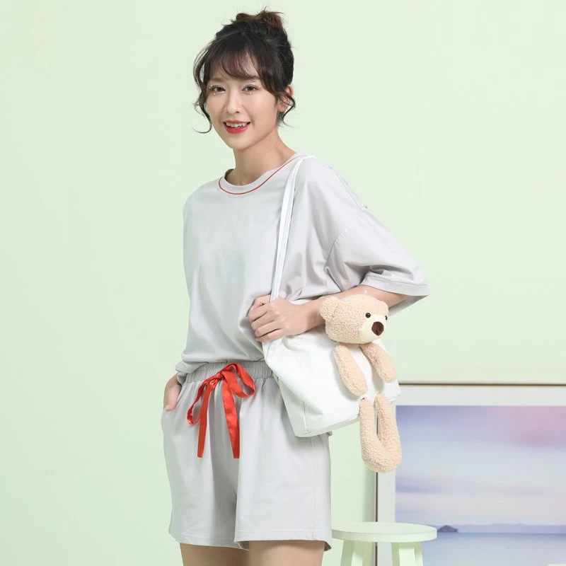 短款短袖青年皮筋睡衣家居服套装宽松春夏学生韩版ins家居服薄款