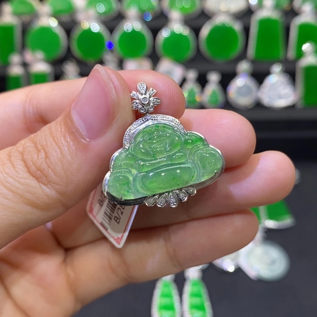 翡翠18K金镶嵌吊坠(不含链)