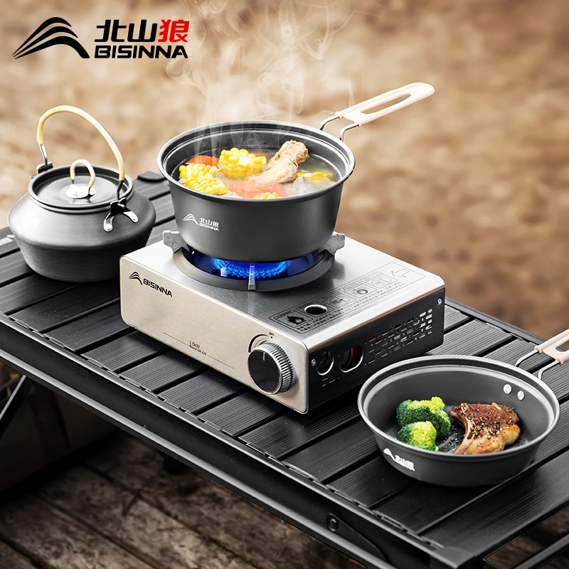 北山狼户外套锅具露营炊具烧水壶野营野外炉具煮锅卡式炉专用套装