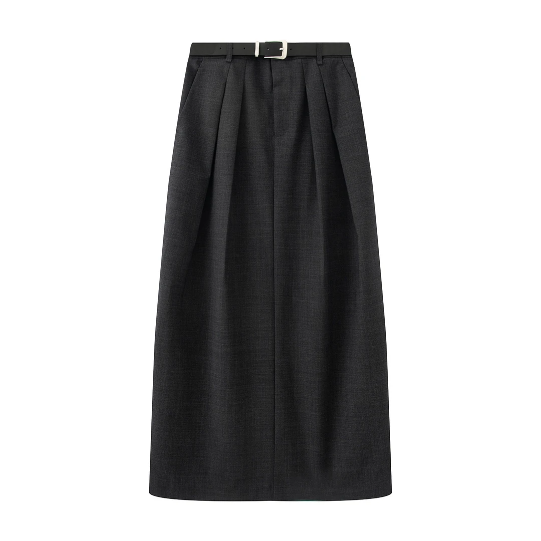 艾诺丝商场同款2025夏季新款品纯色显瘦中长款半身裙女843001